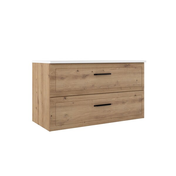 Homeroots 40" Natural Wood Freestanding Bathroom Vanity With White Sink And Two Drawers 627387 - main