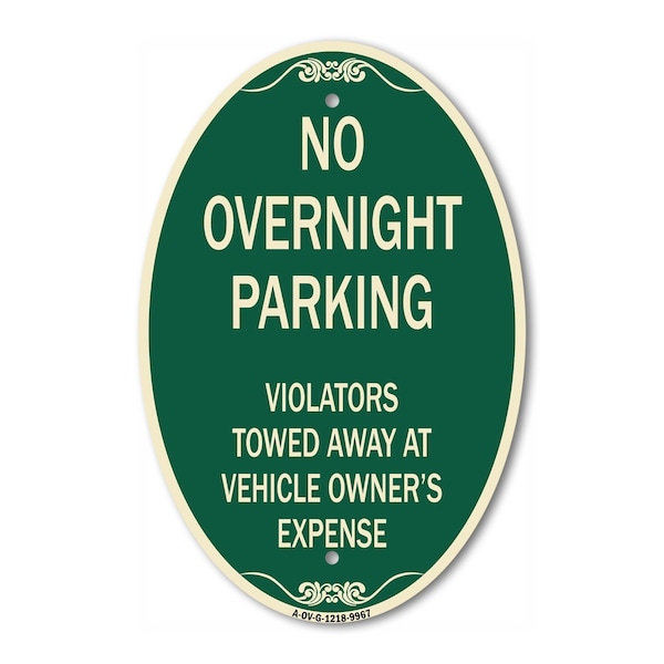 Signmission No Overnight Parking, 12 Inch X 18 Inch Architectural Oval, Heavy Gauge Aluminum A-OV-G-1218-9967 - main