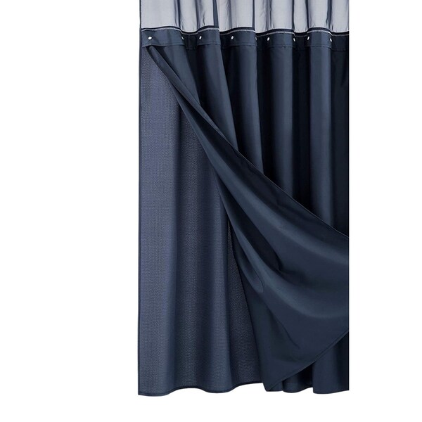 Homeroots Navy Modern Grid Shower Curtain and Liner Set 399756 - main