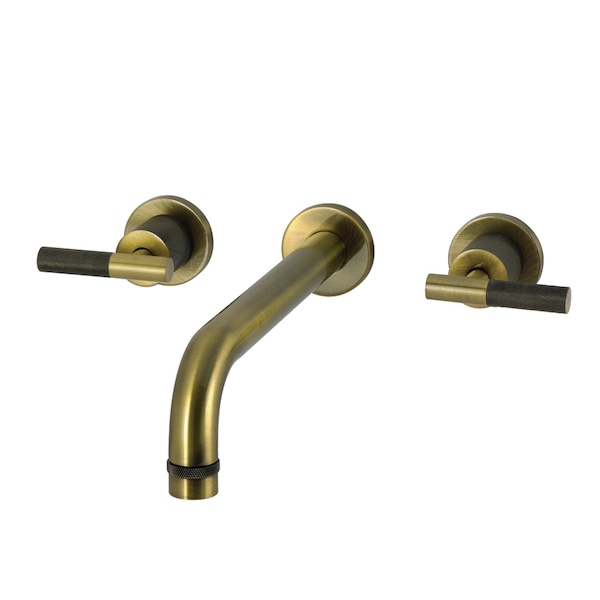 Kingston Brass Two-Handle Wall Mount Tub Faucet with Knurled Handle, Antique Brass KS8023KNL - main