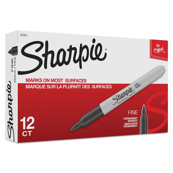 Sharpie Fine Tip Permanent Marker, Fine Bullet Tip, Black, PK12 30001 - main