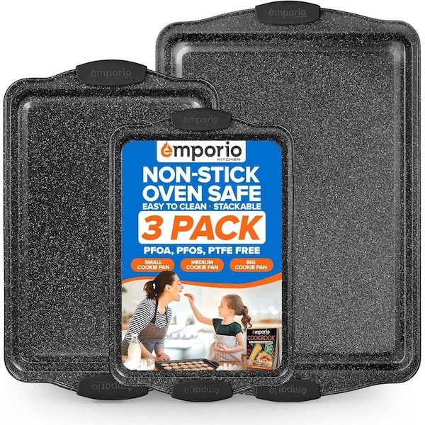 Emporio Kitchen Baking Pan Set, Oven Safe Tray, Up To 450 Deg F, Gray, 3PK EMPKSTON30 - main