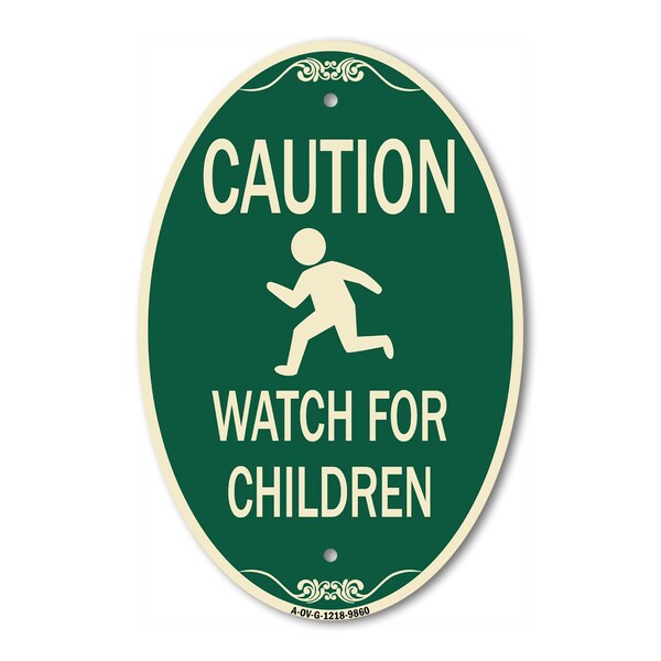 Signmission Caution Watch For Children Green & Tan, 12 Inch X 18 Inch Designer, Heavy Gauge Aluminum A-OV-G-1218-9860 - main