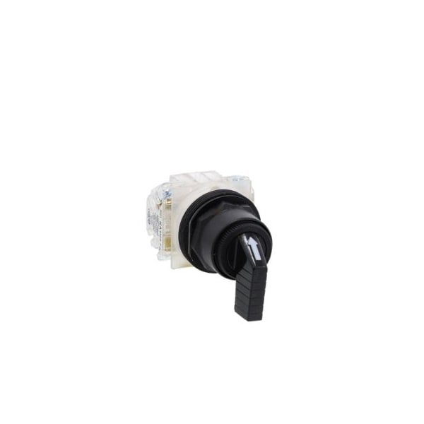 Square D 30mm push button, Type SK, 3 position selector switch, 6A inductive at 120VAC, 2NO/2NC contacts, black knob, NEMA 4, 4X 9001SKS46FBH2 - main