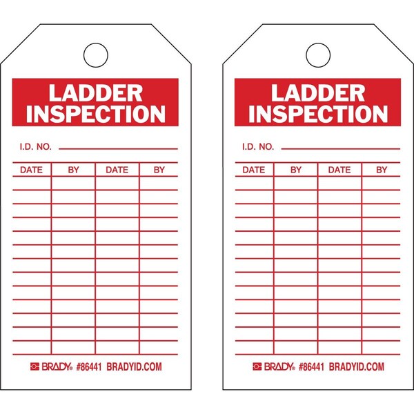 Brady Safety Inspection Tag LADDER INSPECTION Polyester 5.75 x 3 Red on White 10/PK, 10PK 86441 - main