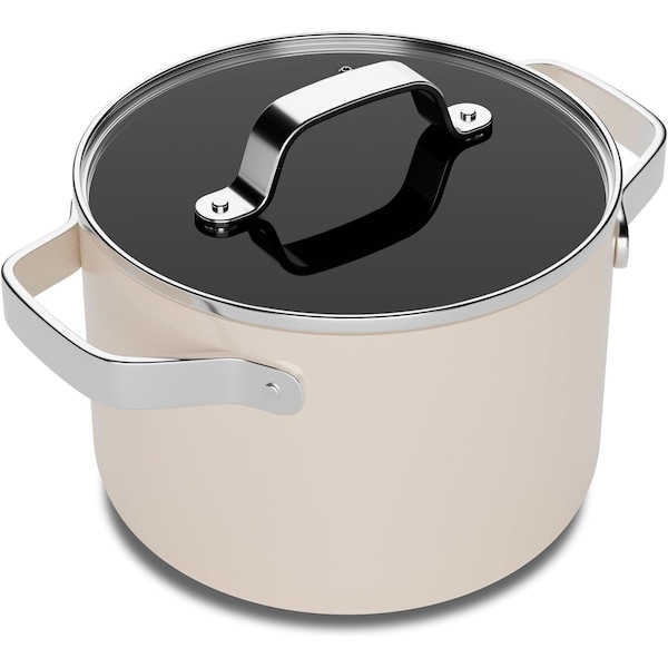 Bakkenmaster 3-Qt Ceramic Coated Stock Pot with Lid, Nonstick, Oven Safe, PTFE and PFAS Free, Cream BKCRSTKPTCR33 - main