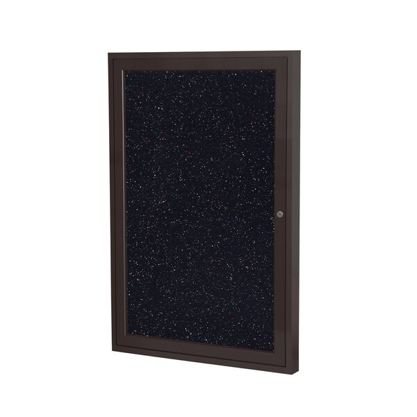 Ghent 1 Door Enclosed Recycled Rubber Bulletin Board, Bronze Aluminum Frame, 3'H x 2'W, Confetti PB13624TR-CF - main