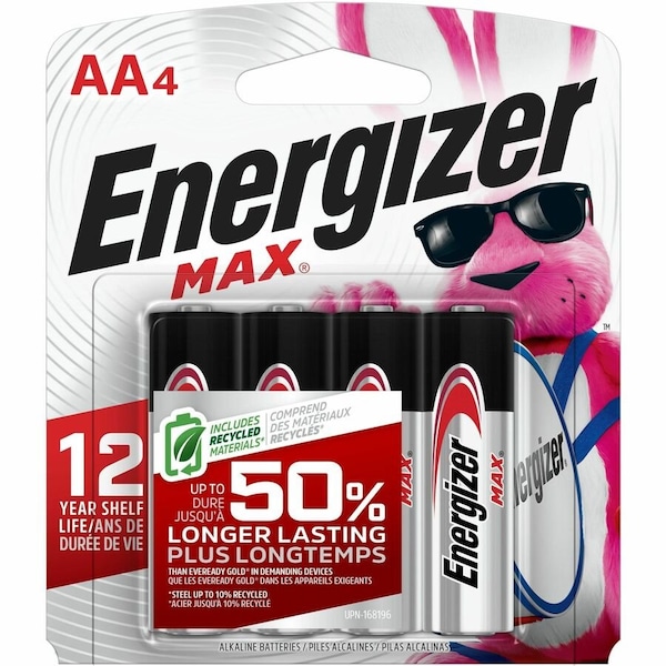 Energizer Energizer Max AA Alkaline Battery, 1.5V DC, PK4 E91BP-4 - main