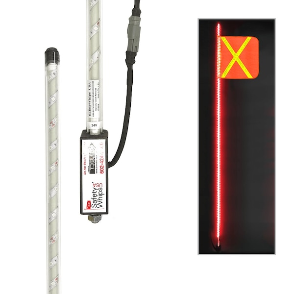 Safetywhips Warning Whip Super Duty LED Whip with Flag, Red, 120 Length SDL10R-XY - main