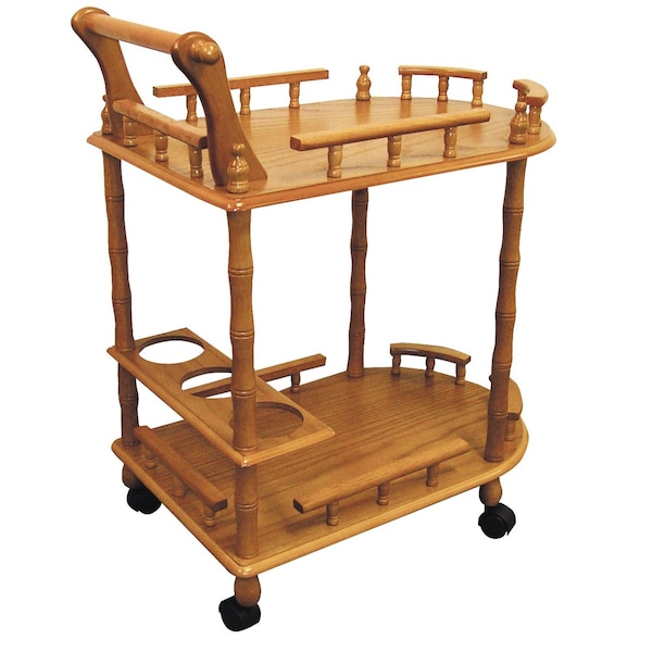 Homeroots 24in Oak Wood Rolling Bar Cart With Wine Storage 470338 - main
