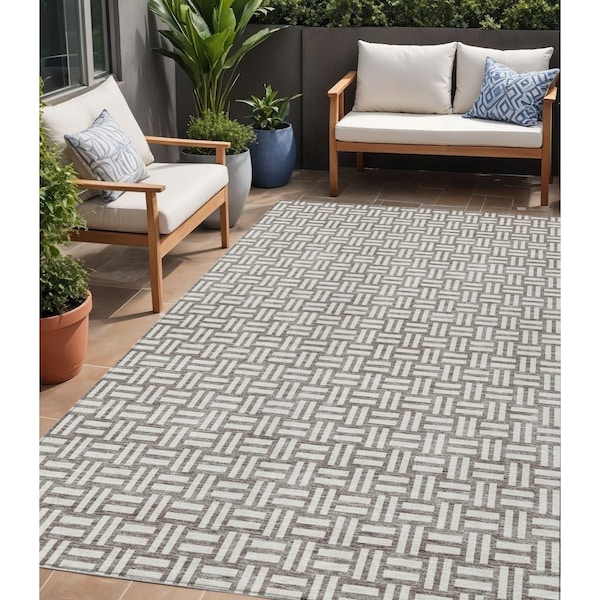 Homeroots 5' X 8' Taupe And Gray Geometric Washable Indoor Outdoor Area Rug 595608 - main