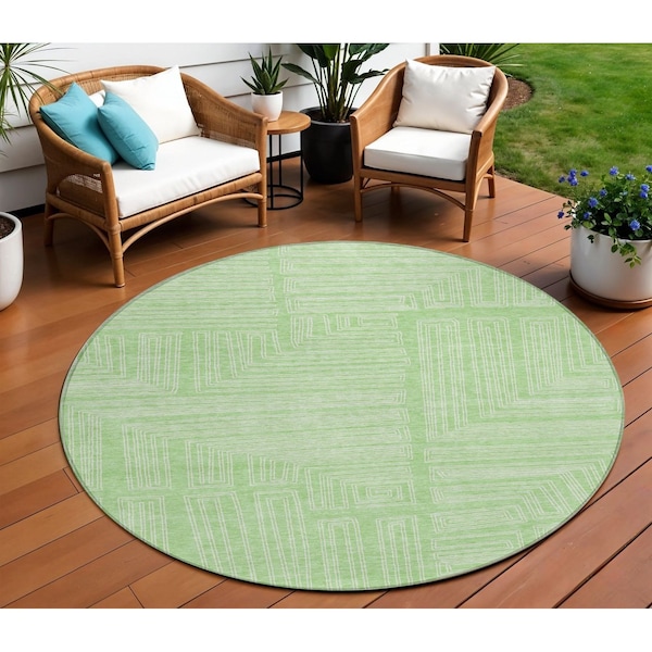 Homeroots 8' Mint Green And Ivory Round Geometric Washable Indoor Outdoor Area Rug 600836 - main
