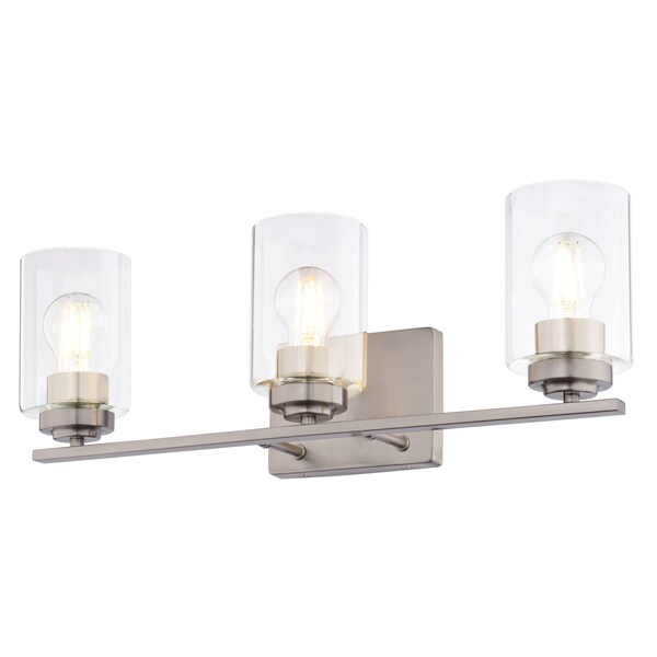 Vaxcel Park Ridge 22 in 3-Light Satin Nickel Bathroom Vanity Fixture, Clear Glass Shade W0528 - main