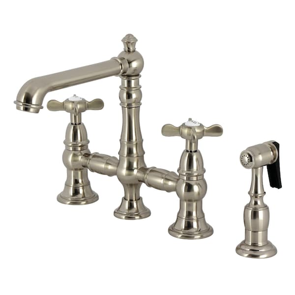 Kingston Brass Bridge Kitchen Faucet with Brass Sprayer, Brushed Nickel KS7278BEXBS - main
