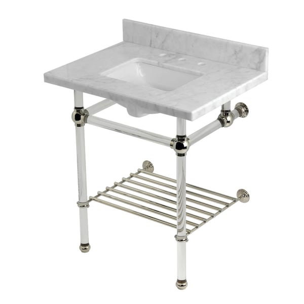 Kingston Brass 30-Inch Carrara Marble Console Sink with Acrylic Legs and Shelf, 8-Inch, 3-Hole KVPB30MASQB6 - main