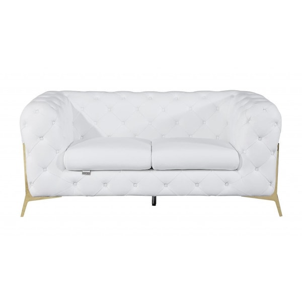 Homeroots 69in White And Gold Italian Leather Loveseat 477575 - main