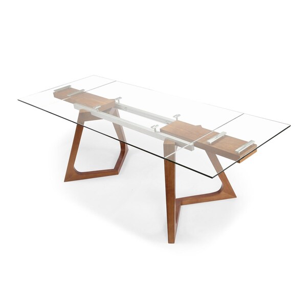Homeroots 63" Clear And Brown Glass And Metal Self-Storing Leaf Double Pedestal Base Dining Table 555186 - main
