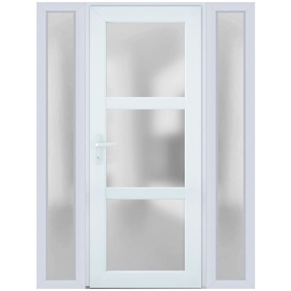 Vdomdoors Front Exterior Prehung FiberGlass Door Frosted Glass / Manux 8552 White Silk / 2 Sidelight and Tran MANUX8552EXD-WS-W14+30+14 x H80+14-LH - main