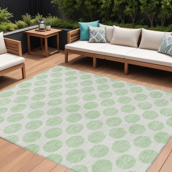 Homeroots 9' X 12' Mint Green And Ivory Polka Dot Washable Indoor Outdoor Area Rug 614921 - main