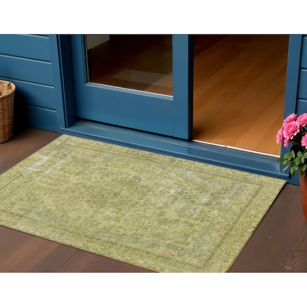Homeroots 3' X 5' Fern Green And Sage Medallion Washable Indoor Outdoor Area Rug 616064 - main
