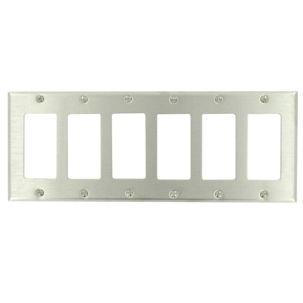 Leviton 6-Gang Decora Wallplate, Standard Size, Non-Magnetic Stainless Steel 84436-40 - main