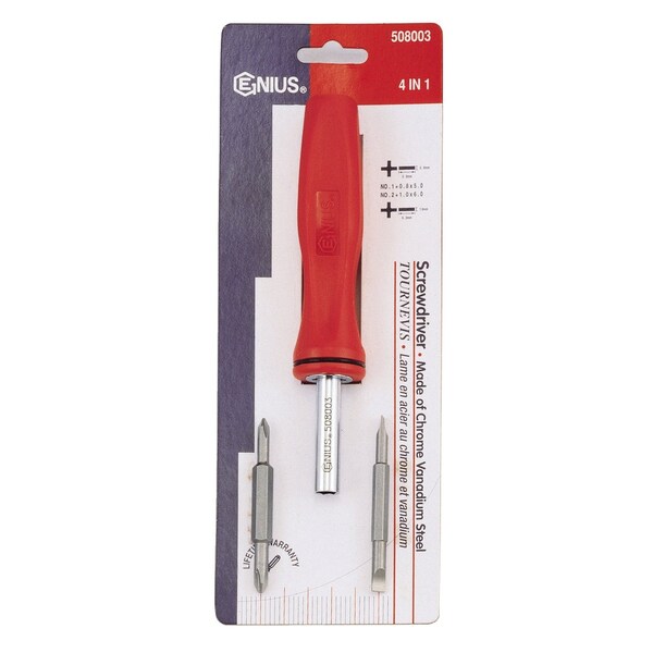 Genius Tools 4 IN 1 Screwdriver, #1, #2, 0.8x5.0mm, 1.Ox6.Omm 508003 - main