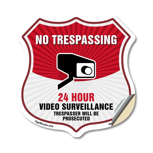 Signmission No Trespassing Shield Sign 24 Hour Video, 18 Inch X 18 Inch, Vinyl Decal SHI-D-18-420 - main