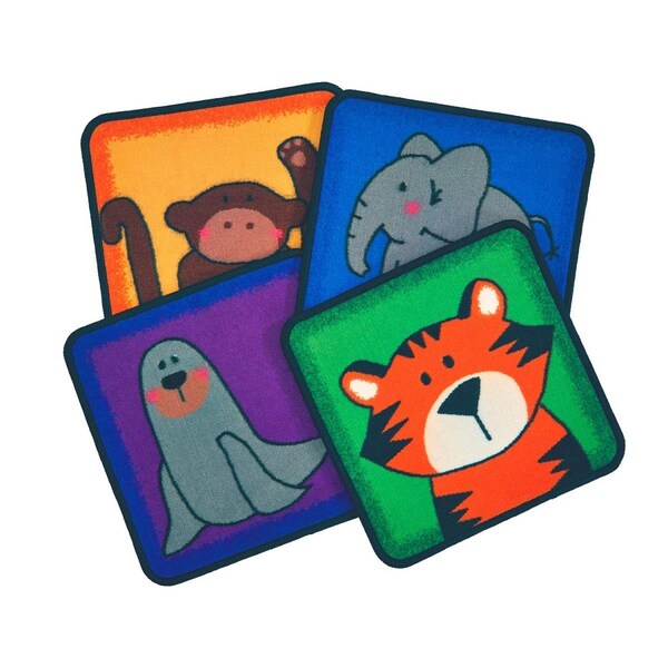 Carpets For Kids 16 in. Zoo Animals Square Seating Kit Floor Mat - Set of 12 3899 - main