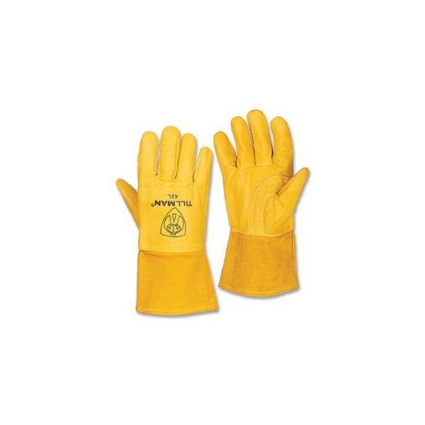 Tillman MIG Welding Gloves, 42, Top Gr Pigskin Palm/BOH/Split CH Cuff, Med, Tan, 4 in Str Cuff, 6PK 724-42M - main