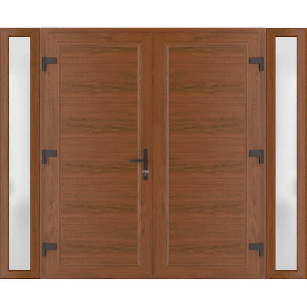Vdomdoors Front Exterior Prehung Metal-Plastic Double Doors / MANUX 8111 Walnut / 2 Sidelites Exterior WindoW MANUX8111DEXD-WLN-RH-W16+72+16xH80 - main