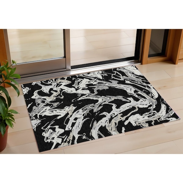 Homeroots 3' X 5' Black And Gray Abstract Washable Indoor Outdoor Area Rug 600066 - main