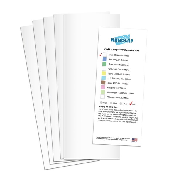 Nanolap PSA Lapping Film, 5 Pc 60 Micron (260 Grit), 4-0.25 in x 11 in Microfinishing Fine Sanding Paper 61611N - main