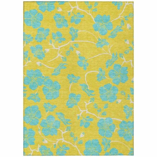 Homeroots 8' X 10' Yellow And Aqua Floral Washable Indoor Outdoor Area Rug 600057 - main