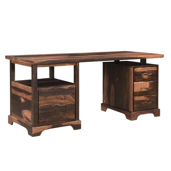 Homeroots 68" Natural Live Edge Solid Wood Writing Desk With Four Drawers 522093 - main