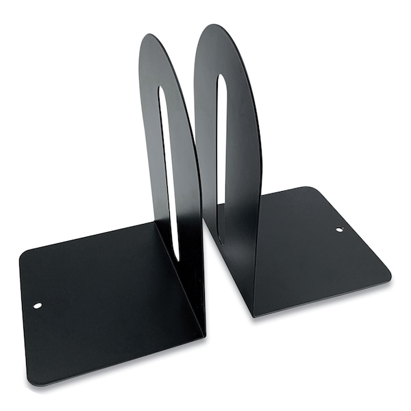 Huron Steel Bookends, Fashion Style, Nonskid, 5.5 x 4.75 x 7.25, Black, Pair HASZ0089 - main