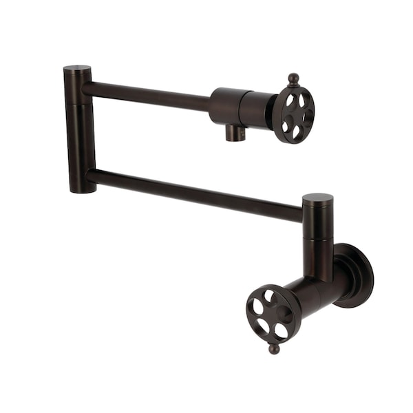 Kingston Brass Wall Mount Pot Filler Faucet with Knurled Handle, Oil Rubbed Bronze KS4105RKZ - main