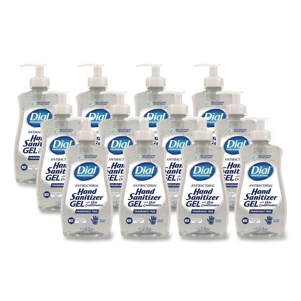 Dial Professional Gel Antibacterial Hand Sanitizer, 11 oz Pump Bottle, Fragrance-Free, 12PK 1700035482 - main