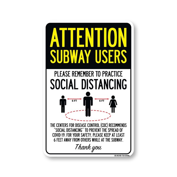 Signmission PSA, Subway Users Practice Social Distancing, 10in X 7in Peel And Stick Wall Graphic, RD-710-25381 OS-NS-RD-710-25381 - main
