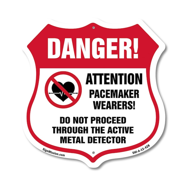 Signmission Pacemaker Wearers Shield Sign Danger! At, 12 Inch X 12 Inch, Aluminum Metal Sign SHI-A-12-428 - main