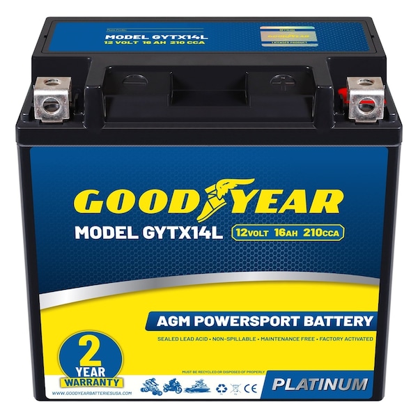 Goodyear GYTX14L -12 Volt 16 AH, 210 CCA, Rechargeable High-Performance, SLA - AGM Battery GY4140762 - main