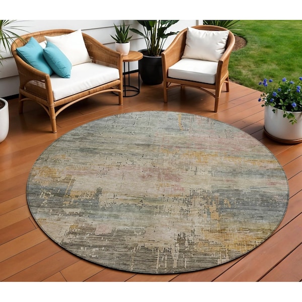 Homeroots 8' Sage And Beige Round Abstract Washable Indoor Outdoor Area Rug 616252 - main