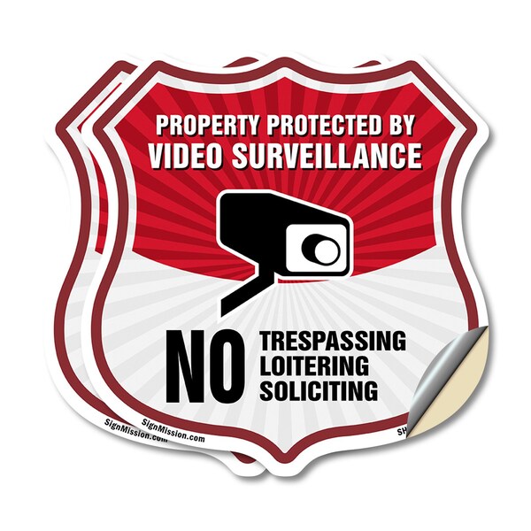 Signmission Video Surveillance Shield Sign Property, 12 inch X 12 inch, Vinyl Decal, 2PK SHI-D-2PACK-12-472 - main