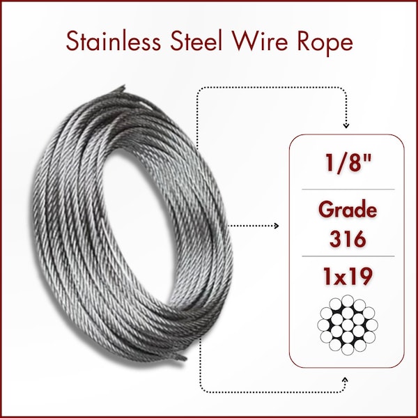 Laureola Industries 1/8 in. Stainless Steel Cable Railing Wire Rope Type 1x19 Grade 316-700 ft ZAG18-SS316-19-700 - main