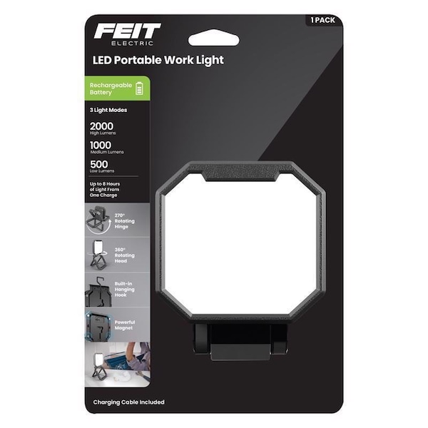 Feit Electric Feit 2000 lm LED Rechargeable Stand H or Scissor Folding Worklight WORK2000FOLDBAT - main