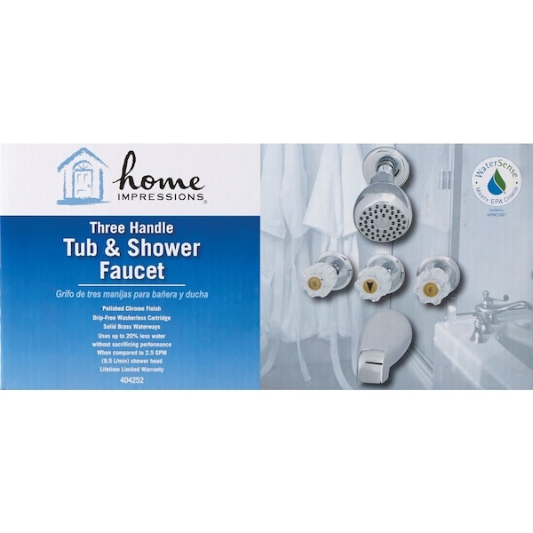 Home Impressions Chrome 3-Handle Acrylic Knob Tub & Shower Faucet F3010505CP-JPA3 - main
