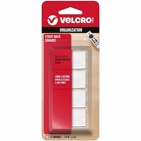 Velcro Brand Velcro, STICKY-BACK FASTENERS, REMOVABLE ADHESIVE, 0.88in X 0.88in, WHITE, 12PK 90073 - main