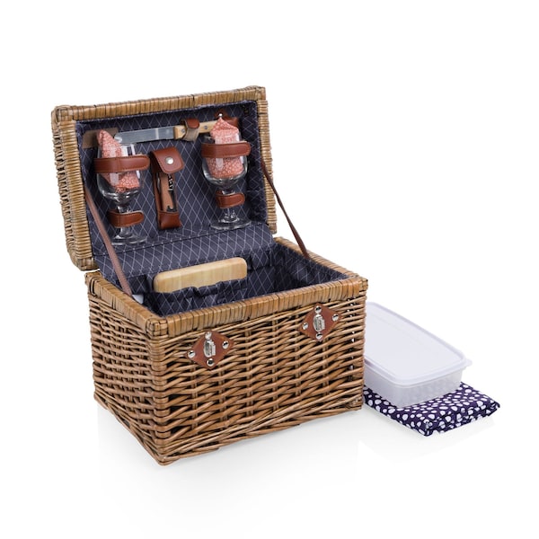 Picnic Time Family Of Brands Napa Wine & Cheese Picnic Basket, Adeline Collection - Deep Purple with Coral Pattern 215-19-320-000-0 - main