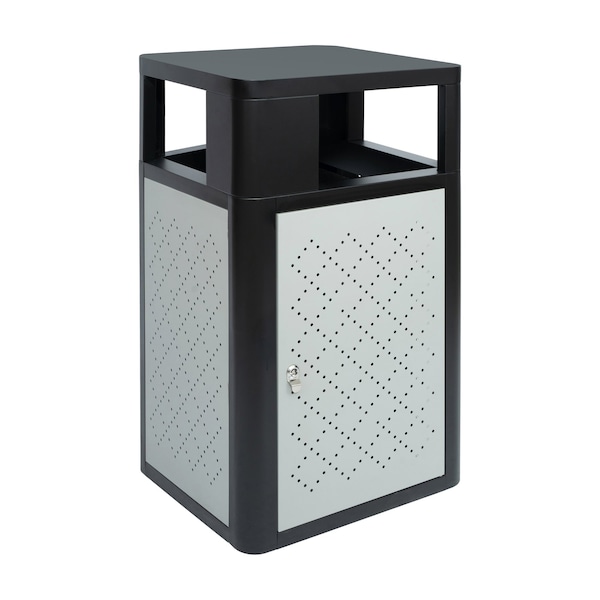 Flash Furniture Brooks 31.4G Steel Trash Can w/Locking Access Door and Removable Inner Fiberglass Bin, Black/Silver UB-OTB-67W-BLK-SLV-GG - main