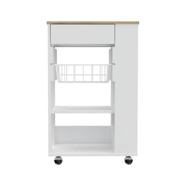 Homeroots White and Brown 22in Rolling Kitchen Cart With Storage 477881 - main