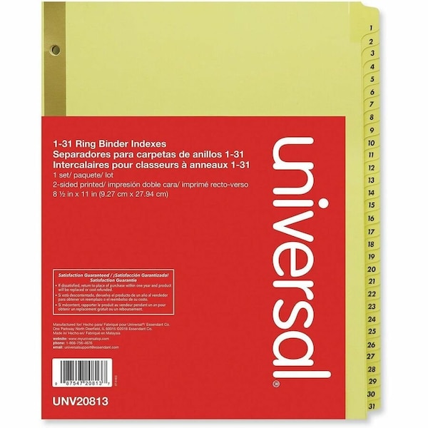 Universal One Preprinted Plastic-Coated Tab Dividers, 31 Numbered Tabs, Letter, Buff, 31/Set UNV20813*** - main